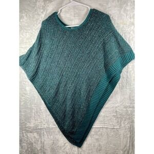 Chico's Size S/M Goddess Green Metallic Silver  Knit Triangle Poncho Sweater